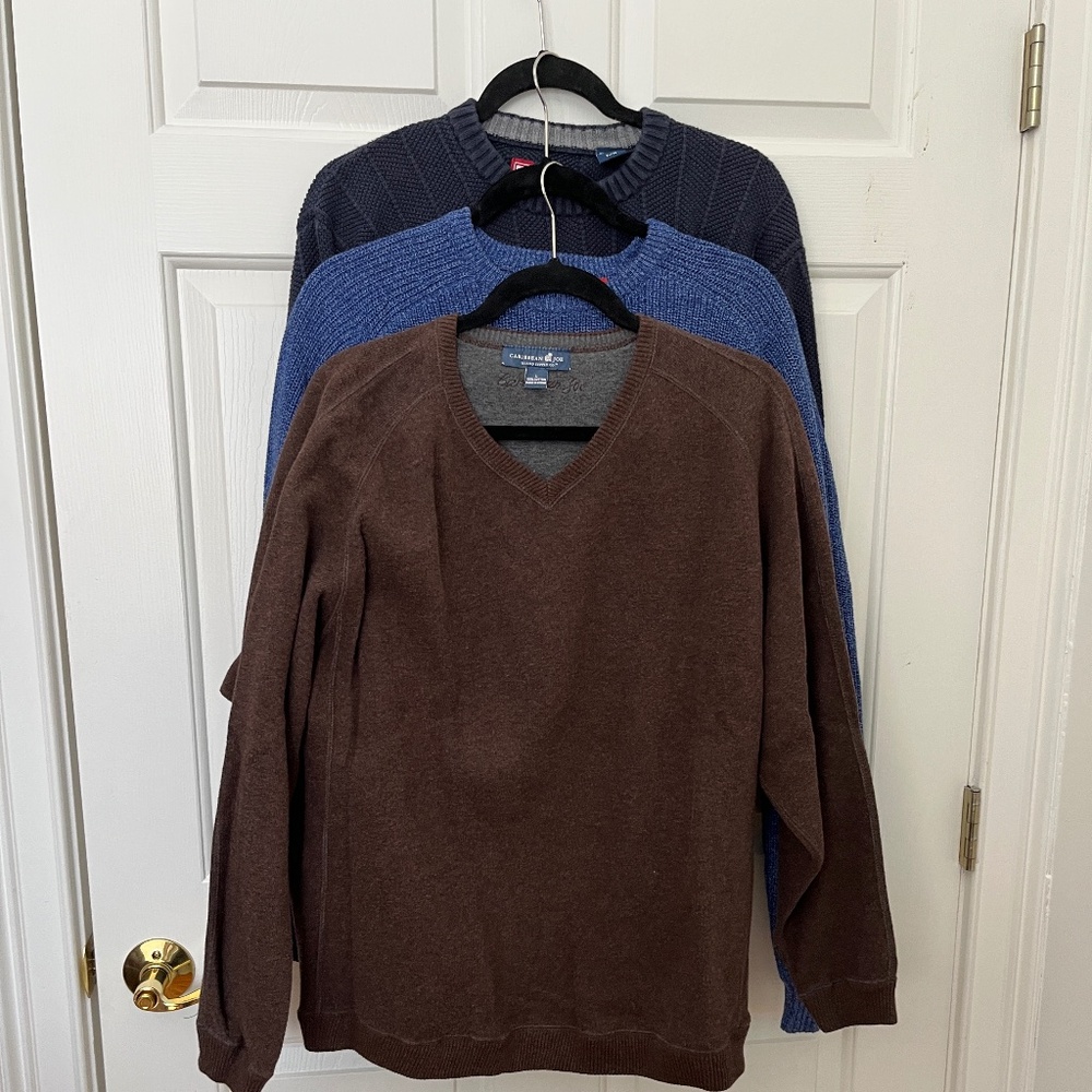 Lot of 3 Mens Long Sleeve Pullover Sweaters Size Large